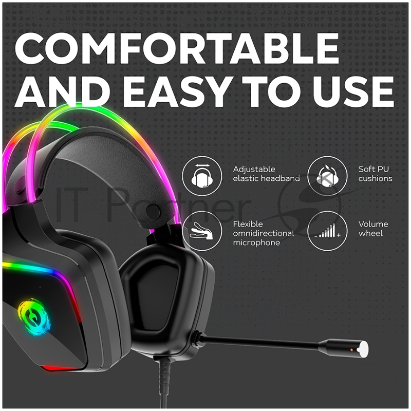 Гарнитура CANYON Darkless GH-9A, RGB gaming headset with Microphone, Microphone frequency response: 20HZ~20KHZ, ABS+ PU leather, USB*1*3.5MM jack plug, 2.0M PVC cable, weight:280g, black
