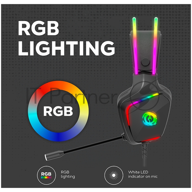 Гарнитура CANYON Darkless GH-9A, RGB gaming headset with Microphone, Microphone frequency response: 20HZ~20KHZ, ABS+ PU leather, USB*1*3.5MM jack plug, 2.0M PVC cable, weight:280g, black
