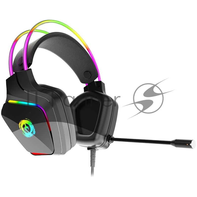 Гарнитура CANYON Darkless GH-9A, RGB gaming headset with Microphone, Microphone frequency response: 20HZ~20KHZ, ABS+ PU leather, USB*1*3.5MM jack plug, 2.0M PVC cable, weight:280g, black