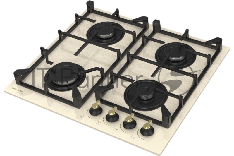 Газовая вар.поверхность WILLMARK WGH-4602BR (60см,эл.поджиг,газ контроль,чугун.реш,беж.рет,сте