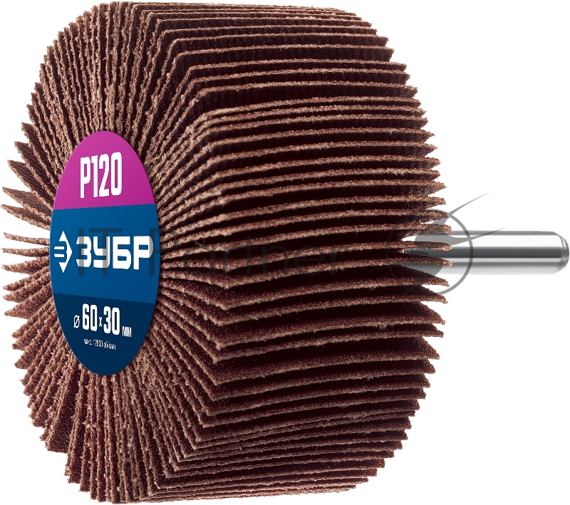 Круг ЗУБР d 60 x 30 мм, P120, на шпильке d 6 мм, Круг шлифовальный лепестковый, Профессионал (36602-120)