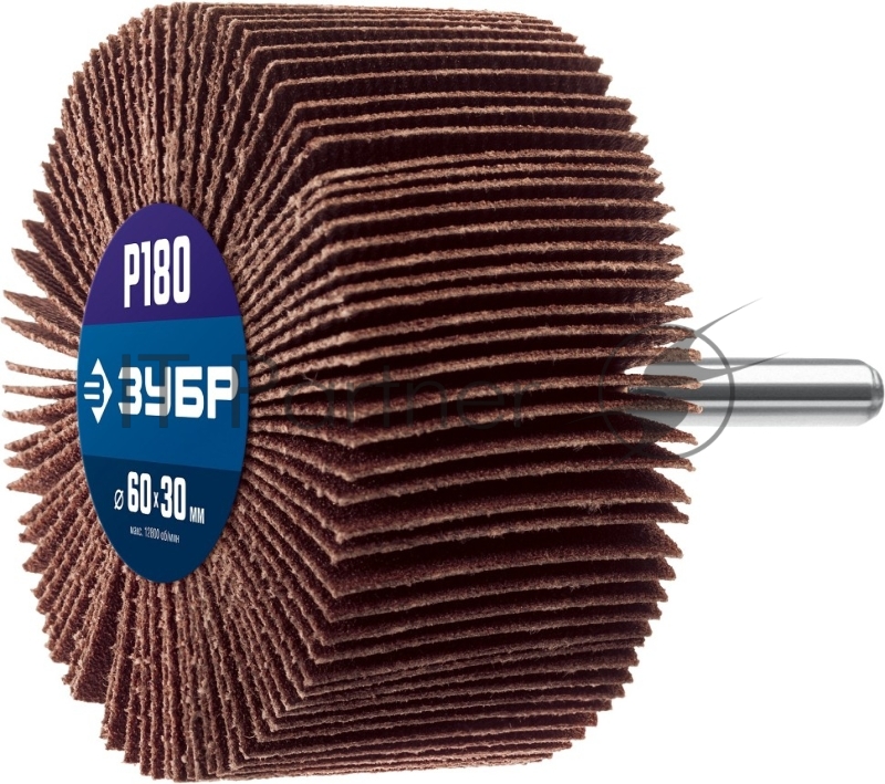 Круг ЗУБР d 60 x 30 мм, P180, на шпильке d 6 мм, Круг шлифовальный лепестковый, Профессионал (36602-180)