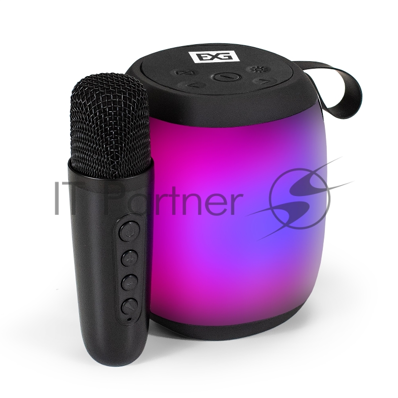 Караоке-система ExeGate Bro 310 (BT-колонка с беспроводным микрофоном и RGB подсветкой, 10Вт, 80-15000Гц, Bluetooth, Li-Ion, 1200mAh, FM 87.5MHz-108MHz, с поддержкой USB и TF/microSD карт, 3,5mm audio jack, зарядка USB Type-C, Color Box)