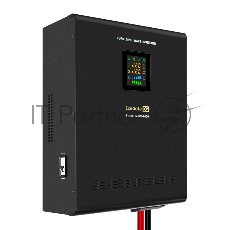 ИБП (инвертор, синус, для котла, настенный) ExeGate FineSine SX-7000.LCD.AVR.2SH.T <7000VA/5000W, чистая синусоида, цветной LCD-дисплей, AVR, 2*Schuko+клеммы, линейно-интерактивный, внешняя батарея 48В до 200Ач (поставляется отдельно), крепление наст