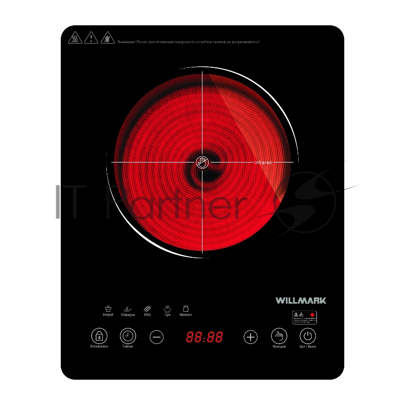 Плита стеклокерамическая WILLMARK WCP-805BT (2200Вт,1 конф.,10 уровней темп.,8 программ,сенс.панель)
