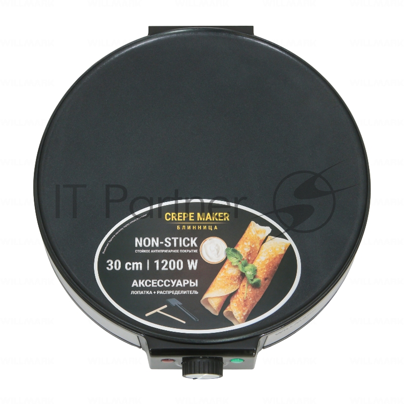Блинница WILLMARK WCM-1230 (1200Вт, диаметр - 30см, антипригарная поверхность, регулятор темп.)