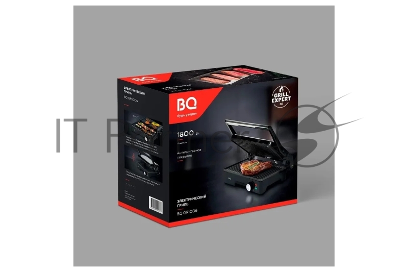Электрический гриль BQ GR1006 Metallic-Black. Мощность:1800 Вт, Простое решение для удобной эксплуатации, Термоизолированная ручка для безопасного использования, Антипригарное покрытие, Крышка прибора открывается на 180 градусов увеличивая рабочую по