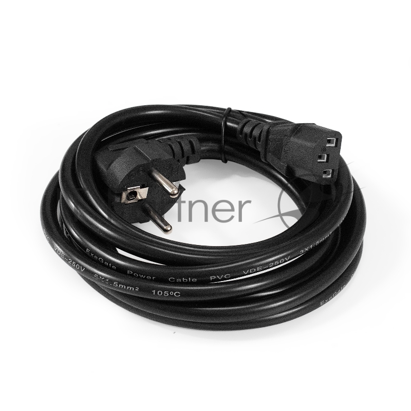 Кабель питания ExeGate Power PC-3P (Евровилка угловая Schuko->C13, VDE-250V-3*1.5mm2, медь, черный, 10A, 3м)