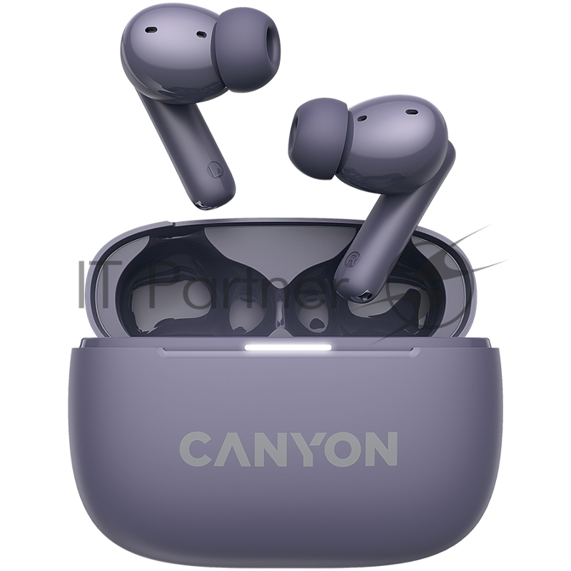 Гарнитура CANYON OnGo TWS-10 ANC+ENC, Bluetooth Headset, microphone, BT v5.3 BT8922F, Frequence Response:20Hz-20kHz, battery Earbud 40mAh*2+Charging case 500mAH, type-C cable length 24cm,size 63.97*47.47*26.5mm 42.5g, Purple