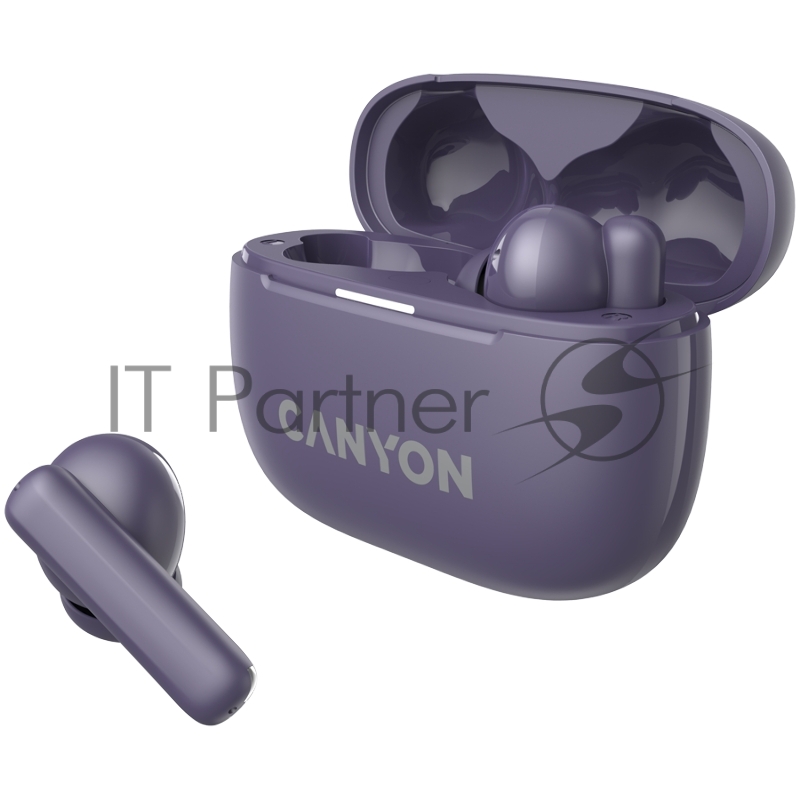 Гарнитура CANYON OnGo TWS-10 ANC+ENC, Bluetooth Headset, microphone, BT v5.3 BT8922F, Frequence Response:20Hz-20kHz, battery Earbud 40mAh*2+Charging case 500mAH, type-C cable length 24cm,size 63.97*47.47*26.5mm 42.5g, Purple