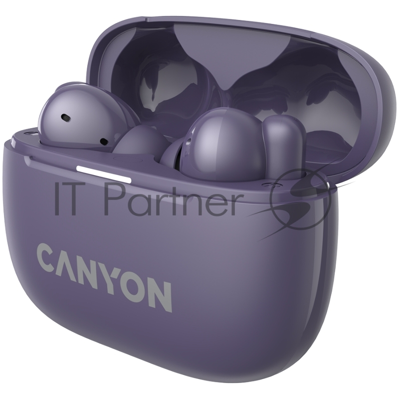 Гарнитура CANYON OnGo TWS-10 ANC+ENC, Bluetooth Headset, microphone, BT v5.3 BT8922F, Frequence Response:20Hz-20kHz, battery Earbud 40mAh*2+Charging case 500mAH, type-C cable length 24cm,size 63.97*47.47*26.5mm 42.5g, Purple