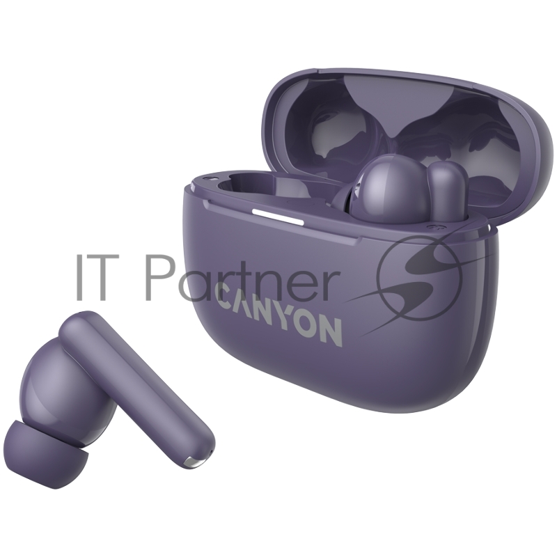 Гарнитура CANYON OnGo TWS-10 ANC+ENC, Bluetooth Headset, microphone, BT v5.3 BT8922F, Frequence Response:20Hz-20kHz, battery Earbud 40mAh*2+Charging case 500mAH, type-C cable length 24cm,size 63.97*47.47*26.5mm 42.5g, Purple