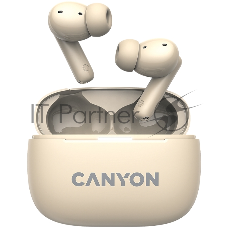 Гарнитура CANYON OnGo TWS-10 ANC+ENC, Bluetooth Headset, microphone, BT v5.3 BT8922F, Frequence Response:20Hz-20kHz, battery Earbud 40mAh*2+Charging case 500mAH, type-C cable length 24cm,size 63.97*47.47*26.5mm 42.5g, Beige