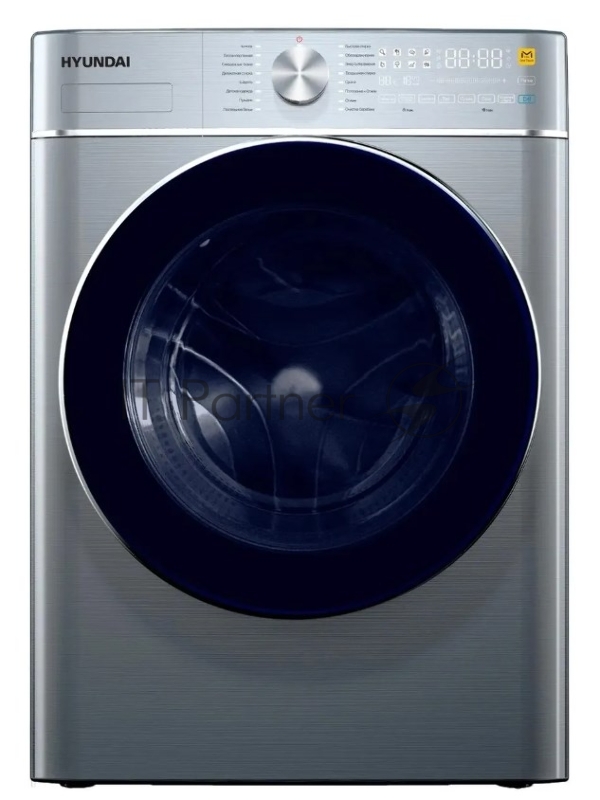 Стиральная машина Hyundai WMD9413 с функцией пара, класс: B загр.фронтальная макс.:10кг (с сушкой) темно-серебристый