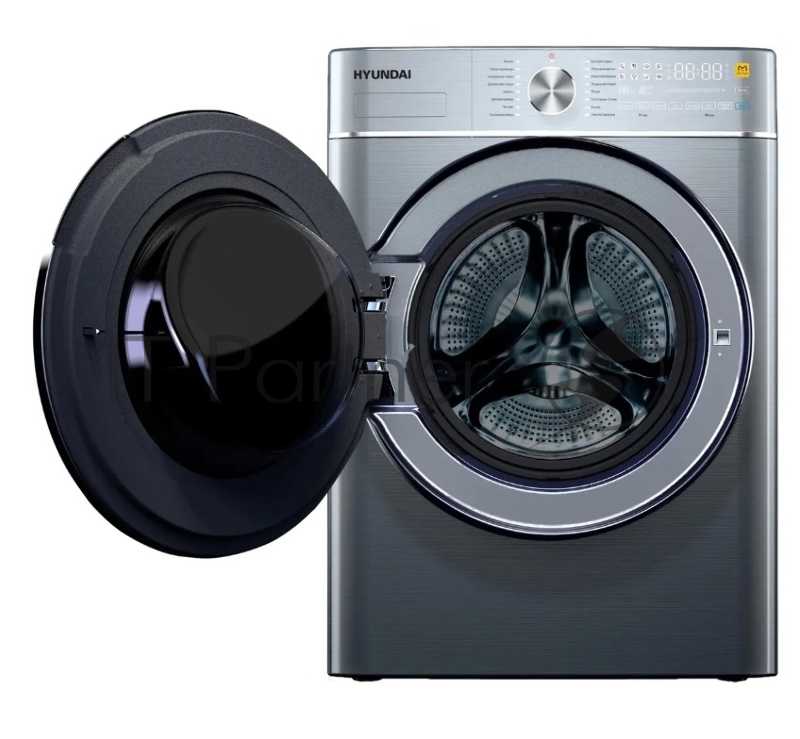 Стиральная машина Hyundai WMD9413 с функцией пара, класс: B загр.фронтальная макс.:10кг (с сушкой) темно-серебристый