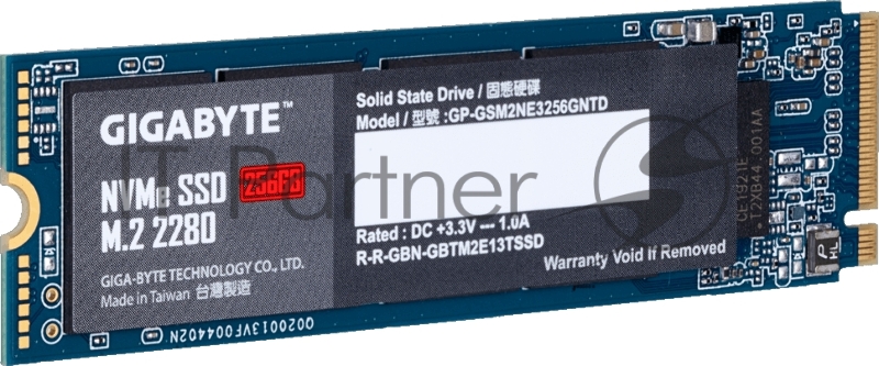 Накопитель SSD M.2 2280 256GB Gigabyte Client SSD GP-GSM2NE3256GNTD PCIe Gen3x4 with NVMe, 1700/1100, IOPS 180/250K, MTBF 1.5M, 3D TLC, 300TBW, NVMe 1.3, RTL