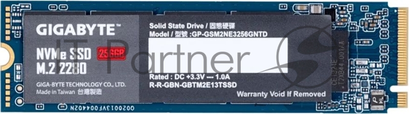 Накопитель SSD M.2 2280 256GB Gigabyte Client SSD GP-GSM2NE3256GNTD PCIe Gen3x4 with NVMe, 1700/1100, IOPS 180/250K, MTBF 1.5M, 3D TLC, 300TBW, NVMe 1.3, RTL