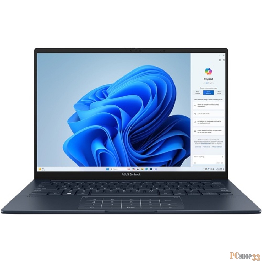 Ноутбук Asus Zenbook 14 OLED UX3405MA-PP239W Core Ultra 7 155H 16Gb SSD1Tb Intel Arc 14 OLED 3K (2880x1800) Windows 11 Home blue WiFi BT Cam Bag (90NB11R1-M00AB0)