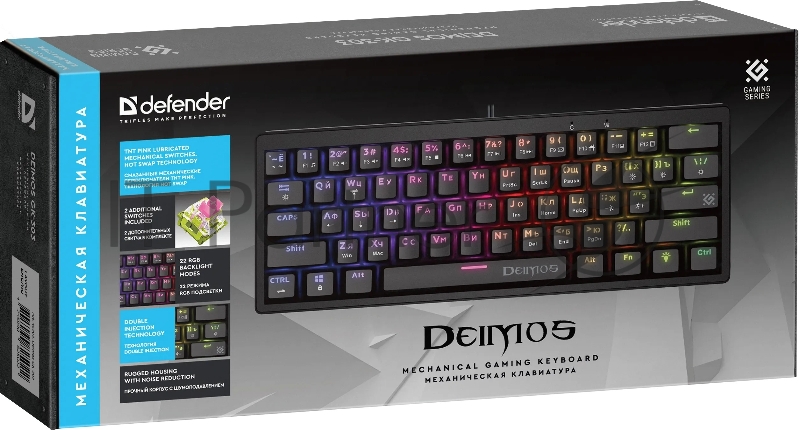 Клавиатура DEFENDER MECHANICAL DEIMOS GK-303 RU RGB 45303