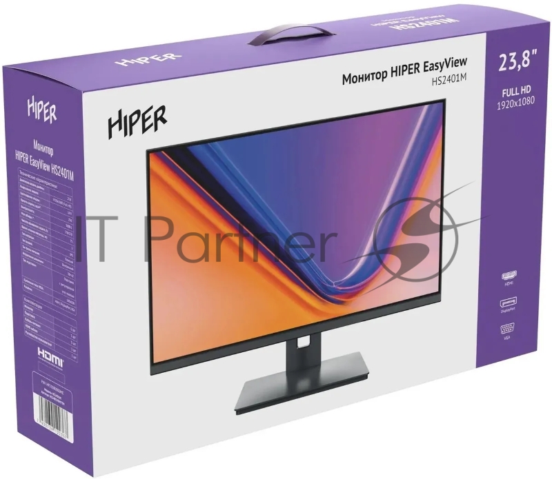 Монитор Hiper 23.8 EasyView HS2401M черный IPS LED 5ms 16:9 HDMI M/M матовая 250cd 178гр/178гр 1920x1080 75Hz FreeSync VGA DP FHD 3.5кг