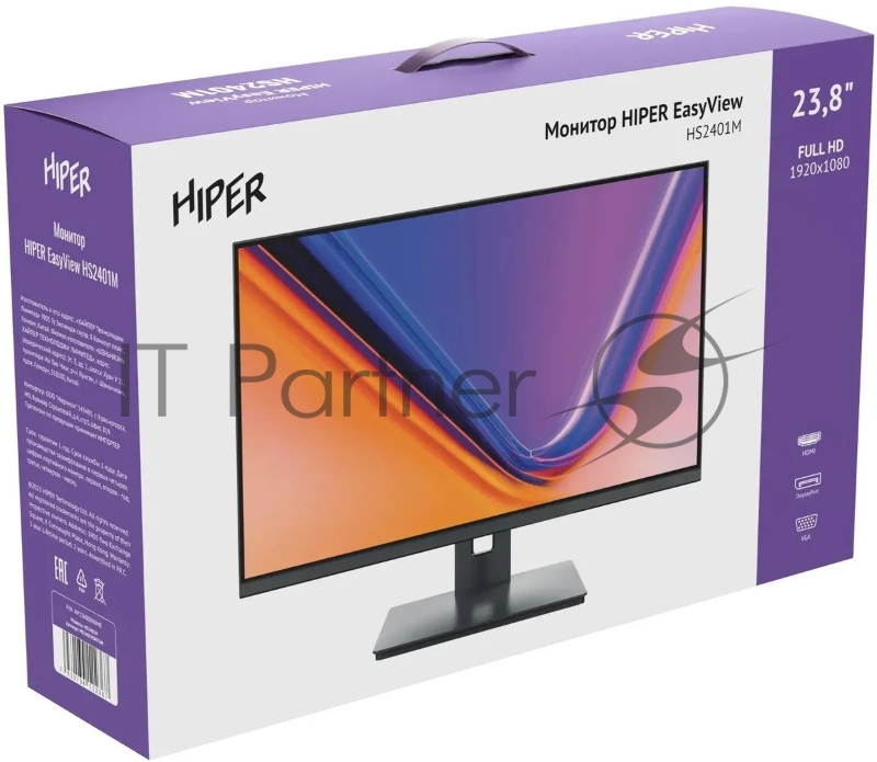 Монитор Hiper 23.8 EasyView HS2401M черный IPS LED 5ms 16:9 HDMI M/M матовая 250cd 178гр/178гр 1920x1080 75Hz FreeSync VGA DP FHD 3.5кг