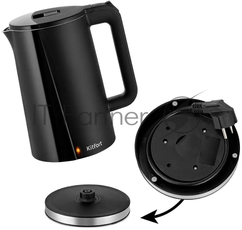 Чайник электрический Kitfort КТ-6612-1 1.7л. 2200Вт черный (корпус: нержавеющая сталь)