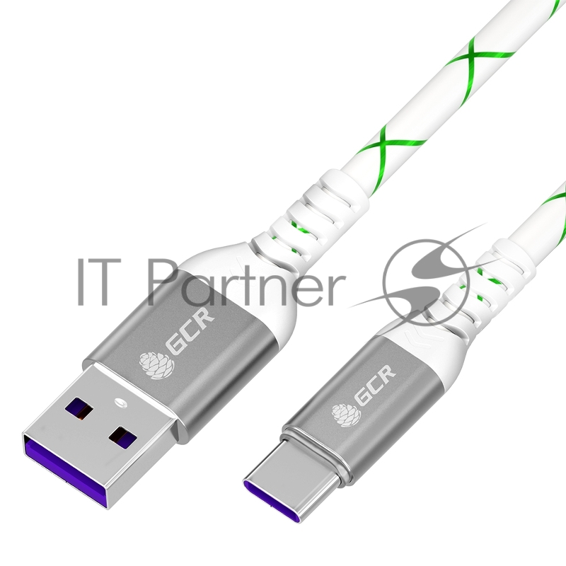 Кабель GCR 1.0m, TypeC, быстрая зарядка 18W, поддержка QC, PD, бело-зеленый, AL case серебро, 28/24 AWG, GCR-55288