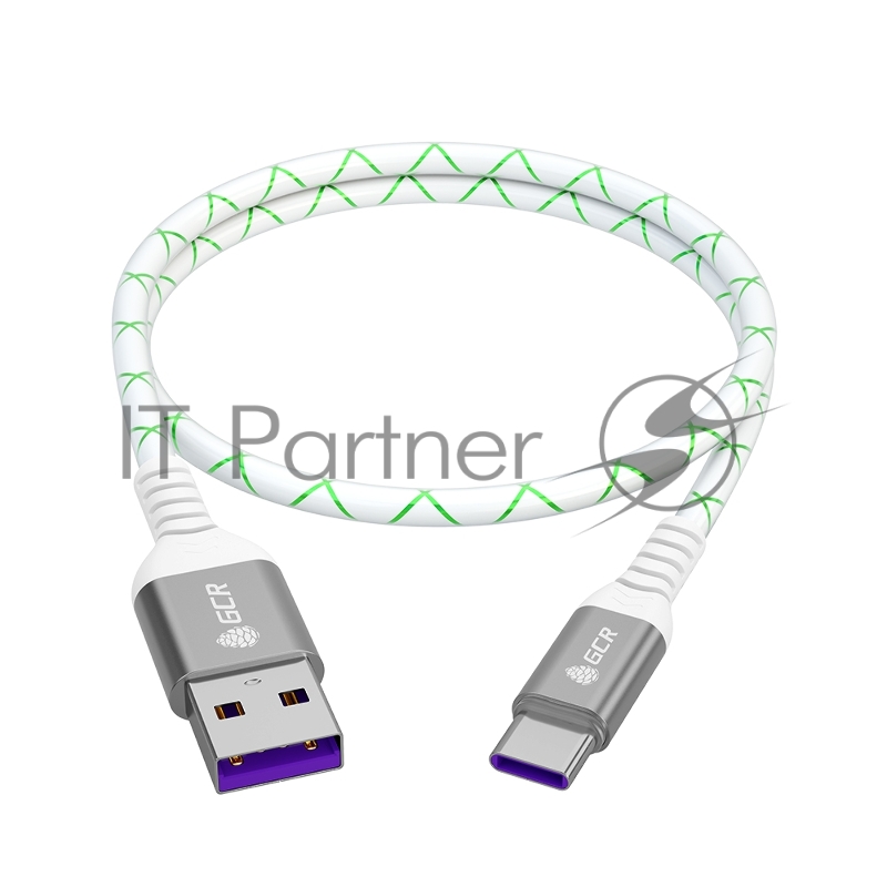 Кабель GCR 1.0m, TypeC, быстрая зарядка 18W, поддержка QC, PD, бело-зеленый, AL case серебро, 28/24 AWG, GCR-55288