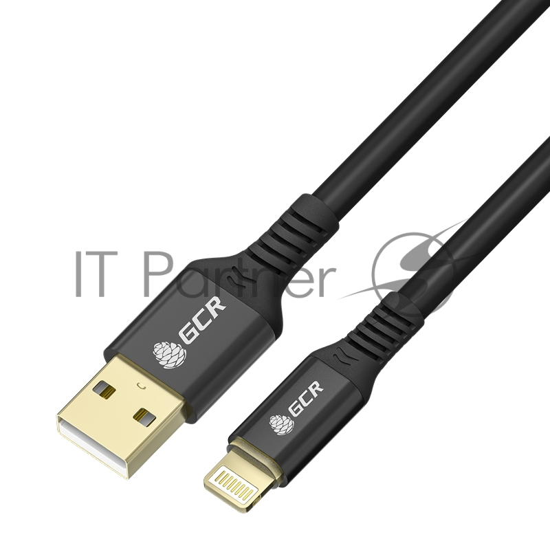 Кабель GCR PREMIUM 1.2m для iPhone, iPad, Air, AM/Lightning, MFI, черный силикон, AL case черный, GCR-53699