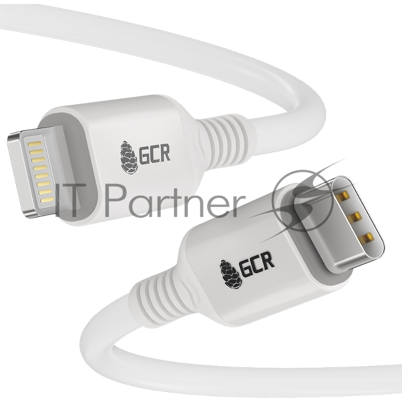 Кабель GCR PREMIUM 3.0m TypeC/Lightning MFI POWER DELIVERY 18 W, быстрая зарядка, белый силикон, AL case белый, белый ПВХ, GCR-53756