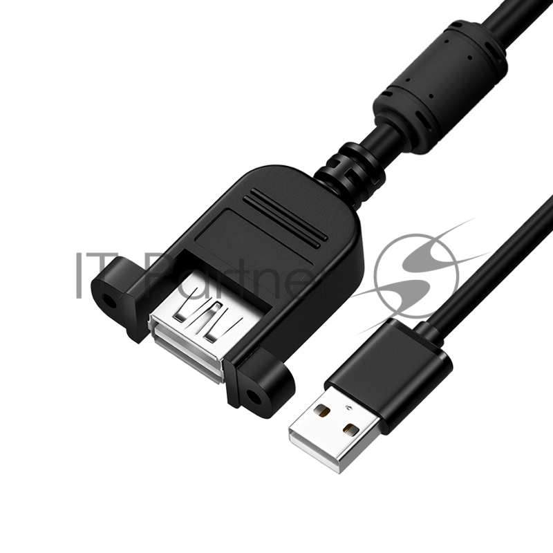 GCR Удлинитель 2.0m USB AM/AF крепление под винт, черный, GCR-54748