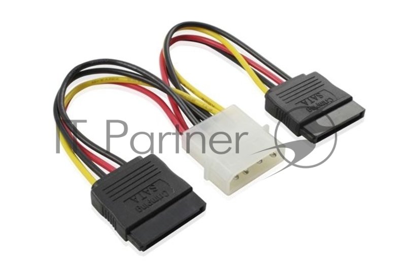 Кабель SATA питания-разветвитель 0.15 m GCR GC- ST205, MOLEX 4pin / 2 x SATA 15pin, медь, пакет
