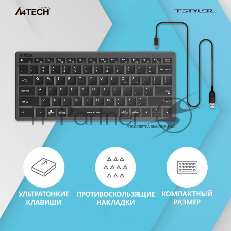 Клавиатура A4Tech Fstyler FX61 серый USB slim LED (FX61 GREY)