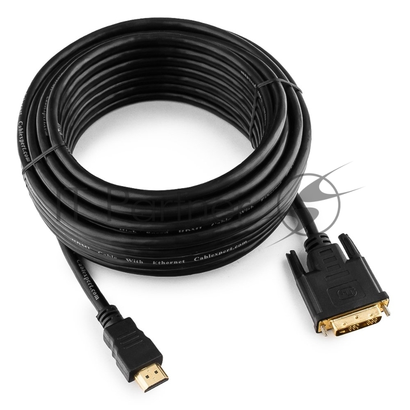 Кабель HDMI-DVI Cablexpert CC-HDMI-DVI-10MC, 19M/19M, single link, медь, позол.разъемы, экран, 10м, черный, пакет