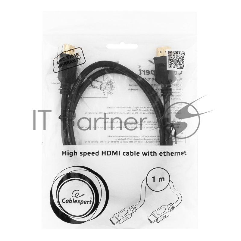 Кабель HDMI Cablexpert CC-HDMI4L-1M, 19M/19M, v2.0, серия Light, позол.разъемы, экран, 1м, черный, пакет