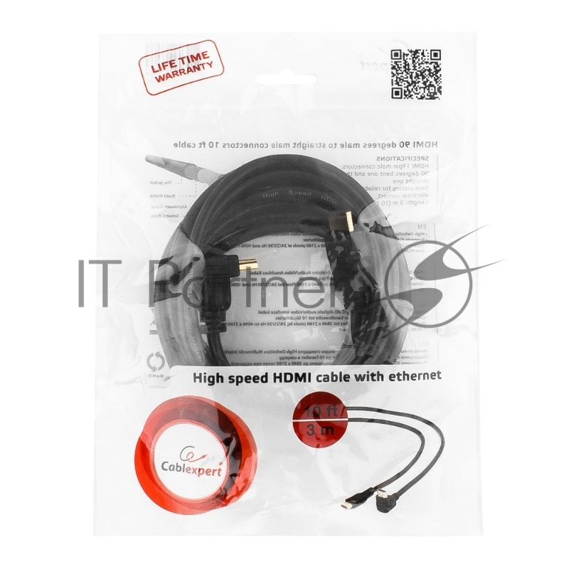 Кабель HDMI Cablexpert CC-HDMI490-10, 19M/19M, v2.0, медь, позол.разъемы, экран, угловой, 3м, черный, пакет
