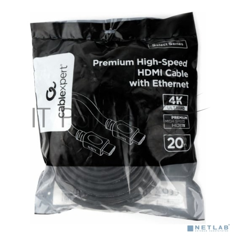 Кабель HDMI Cablexpert CC-HDMI4L-20M, 20м, v2.0, 19M/19M, серия Light, черный, позол.разъемы, экран, пакет