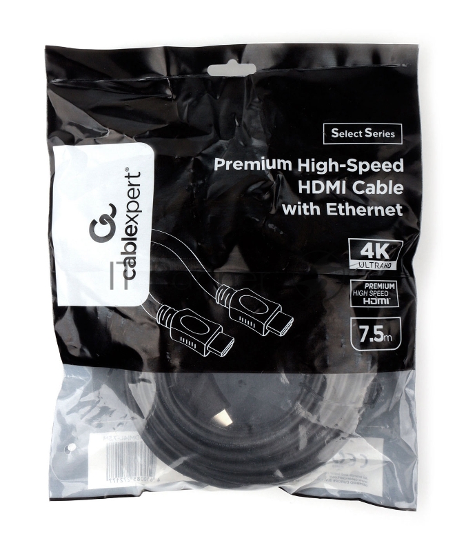 Кабель HDMI Cablexpert CC-HDMI4L-7.5M, 7.5м, v2.0, 19M/19M, серия Light, черный, позол.разъемы, экран, пакет