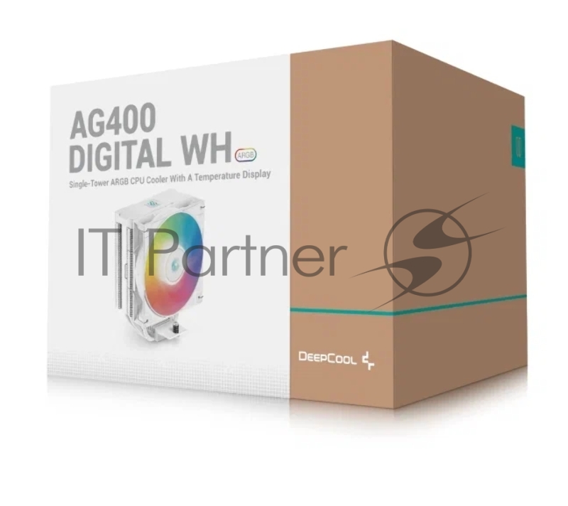 Кулер DEEPCOOL AG400 DIGITAL WH ARGB LGA1700/1200/115X/AM5/AM4 (9шт/кор, TDP 220W, PWM, ARGB Fan 120mm, 4 тепл. трубки, белый) RET