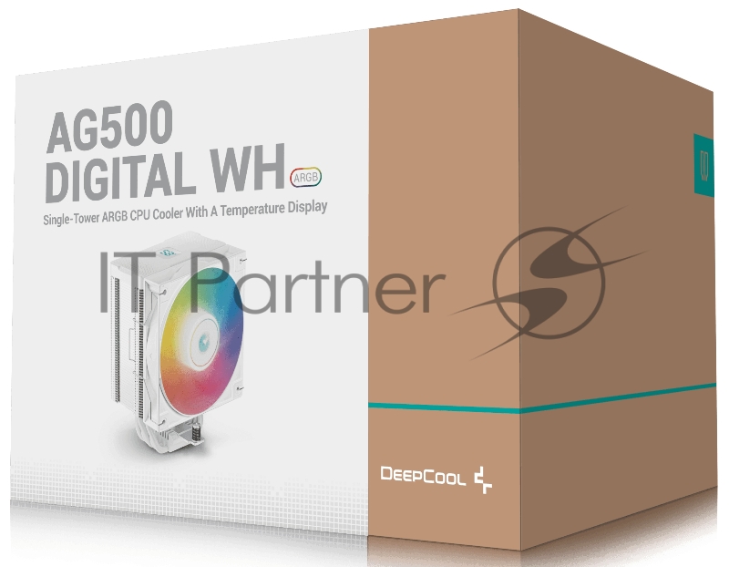 Кулер DEEPCOOL AG500 DIGITAL WH ARGB LGA1700/1200/115X/AM5/AM4 (9шт/кор, TDP 240W, PWM, ARGB Fan 120mm, 5 тепл. трубок, белый) RET