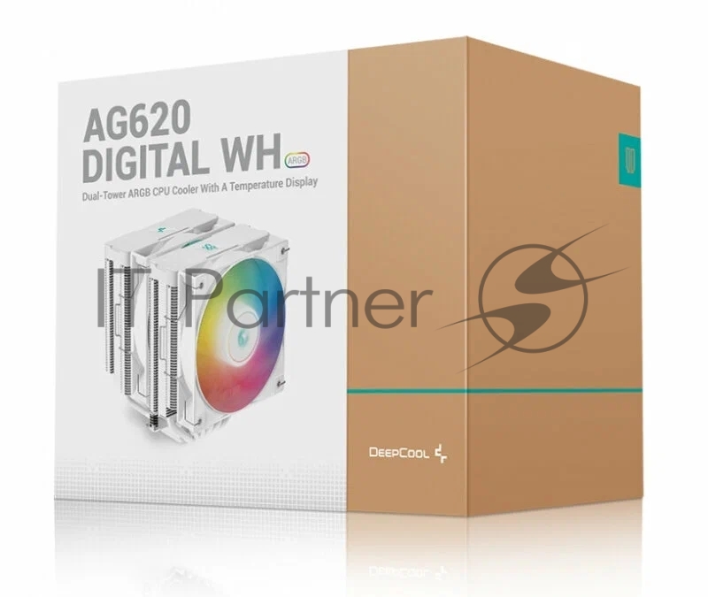 Кулер DEEPCOOL AG620 DIGITAL WH ARGB LGA1700/1200/115X/AM5/AM4 (8шт/кор, TDP 260W, PWM, DUAL Fan 120mm, 6 тепл. трубок, белый) RET