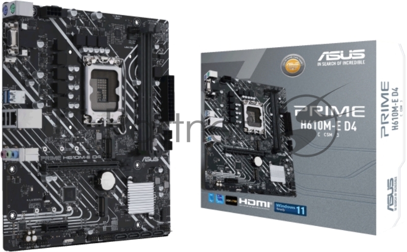 Материнская плата ASUS PRIME H610M-E D4-CSM, LGA1700, H610, 2*DDR4, DP+D-Sub + HDMI, SATA3, Audio, Gb LAN, USB 3.2*4, USB 2.0*6, COM*1 header (w/o cable), mATX 90MB19N0-M0EAYC