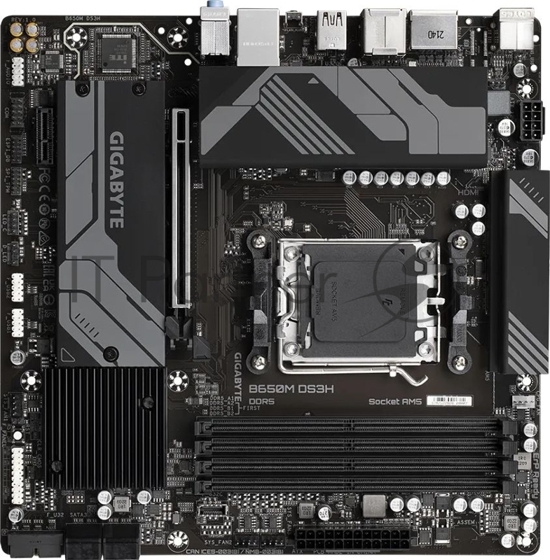 Материнская плата Gigabyte B650M DS3H (V1.3), Socket AM5, AMD B650, 4xDDR5-5200, HDMI+DP+DP, 1xPCI-Ex16, 1xPCI-Ex1, 4xSATA3(RAID 0/1/10), 2xM.2, 8 Ch Audio, 2.5GLan, (4+4)xUSB2.0, (3+2)xUSB3.2, (1+1)xUSB3.2 Type-C™, 1xPS/2, mATX, RTL