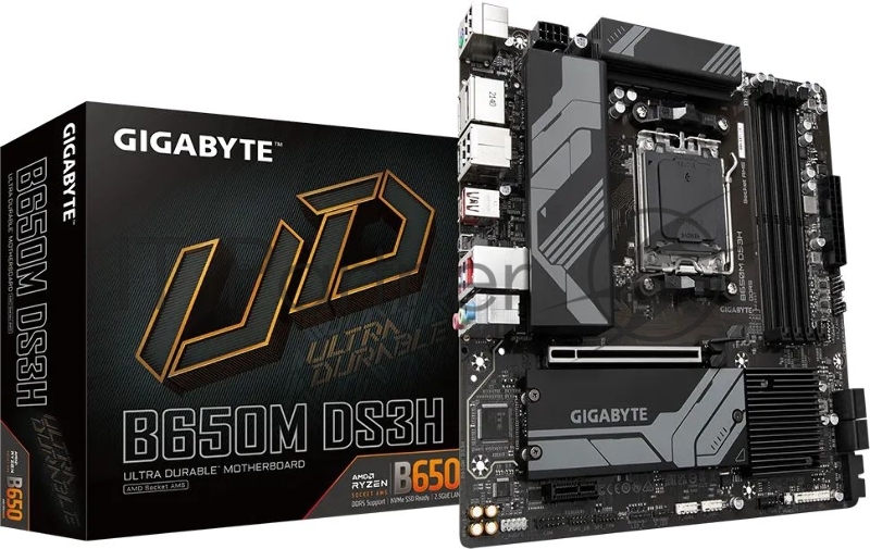 Материнская плата Gigabyte B650M DS3H (V1.3), Socket AM5, AMD B650, 4xDDR5-5200, HDMI+DP+DP, 1xPCI-Ex16, 1xPCI-Ex1, 4xSATA3(RAID 0/1/10), 2xM.2, 8 Ch Audio, 2.5GLan, (4+4)xUSB2.0, (3+2)xUSB3.2, (1+1)xUSB3.2 Type-C™, 1xPS/2, mATX, RTL