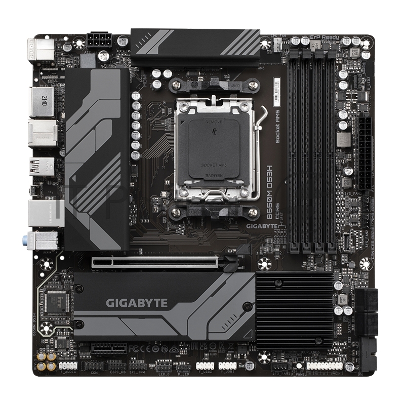Материнская плата Gigabyte B650M DS3H (V1.3), Socket AM5, AMD B650, 4xDDR5-5200, HDMI+DP+DP, 1xPCI-Ex16, 1xPCI-Ex1, 4xSATA3(RAID 0/1/10), 2xM.2, 8 Ch Audio, 2.5GLan, (4+4)xUSB2.0, (3+2)xUSB3.2, (1+1)xUSB3.2 Type-C™, 1xPS/2, mATX, RTL