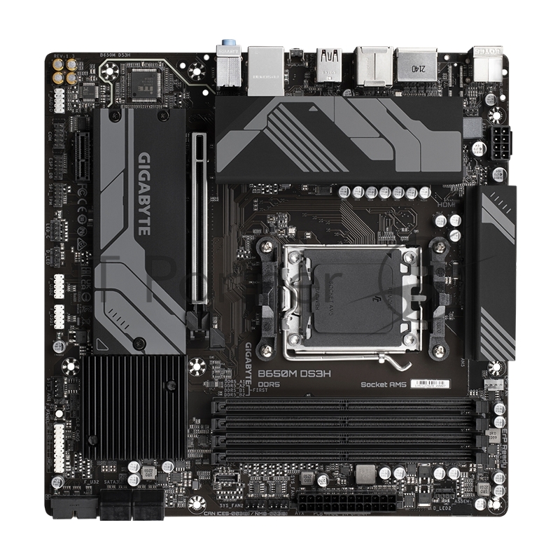Материнская плата Gigabyte B650M DS3H (V1.3), Socket AM5, AMD B650, 4xDDR5-5200, HDMI+DP+DP, 1xPCI-Ex16, 1xPCI-Ex1, 4xSATA3(RAID 0/1/10), 2xM.2, 8 Ch Audio, 2.5GLan, (4+4)xUSB2.0, (3+2)xUSB3.2, (1+1)xUSB3.2 Type-C™, 1xPS/2, mATX, RTL