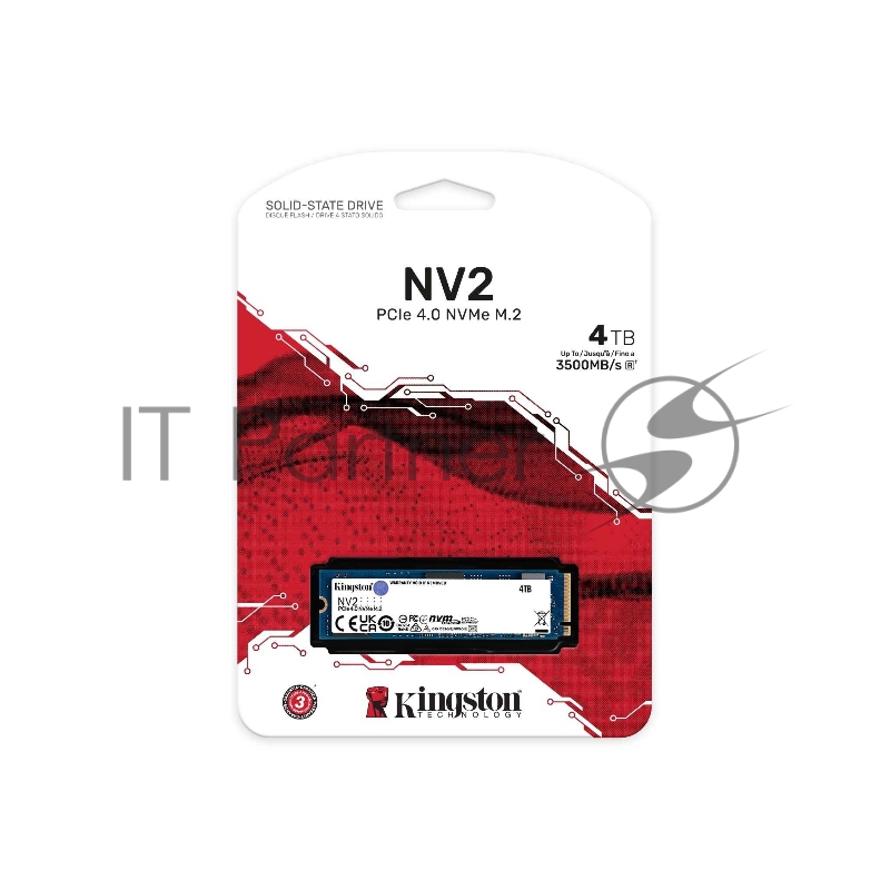 Твердотельный накопитель Kingston SSD NV2, 4000GB, M.2(22x80mm), NVMe, PCIe 4.0 x4, 3D TLC, R/W 3500/2800MB/s, TBW 1280, DWPD 0.3 (3 года)