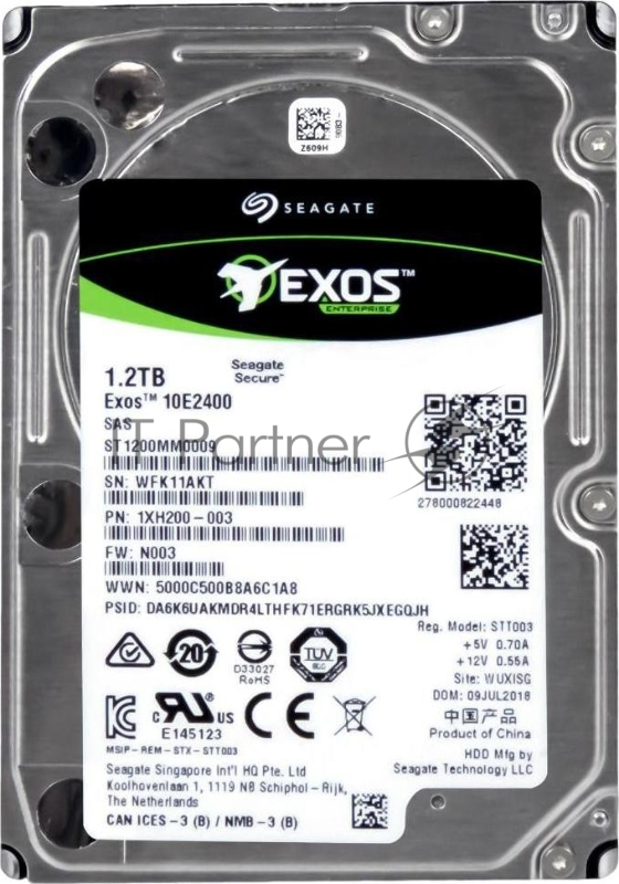 Жесткий диск Seagate HDD SAS 2,5 Seagate 1,2Tb, ST1200MM0009, Exos 10E2400, SAS 12Гбит/с, 10000 rpm, 128Mb buffer, 15mm