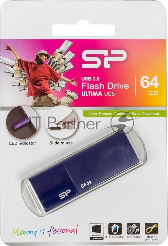 Флеш накопитель 64GB Silicon Power Ultima U05, USB 2.0, Синий