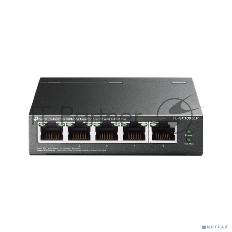 Коммутатор 5-Port 10/100Mbps Unmanaged Switch with 4-Port PoE, meta case, desktop mount, PoE budget 41W.
